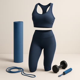 athletic sportswear and fitness equipment, energetic studio